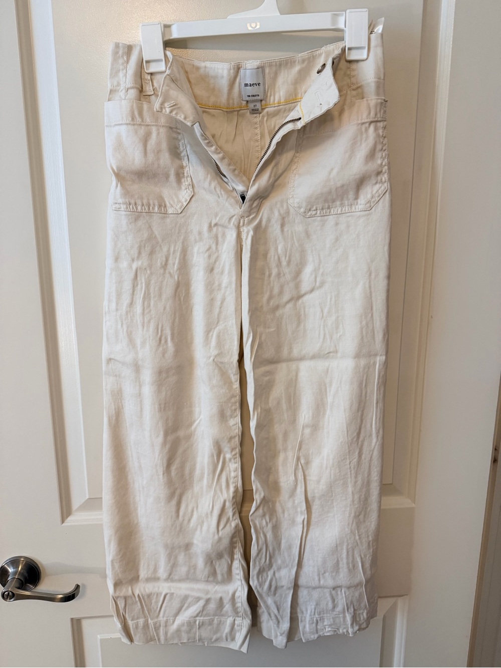 Maeve Collette Cream Linen Wide-Leg Cropped Pants